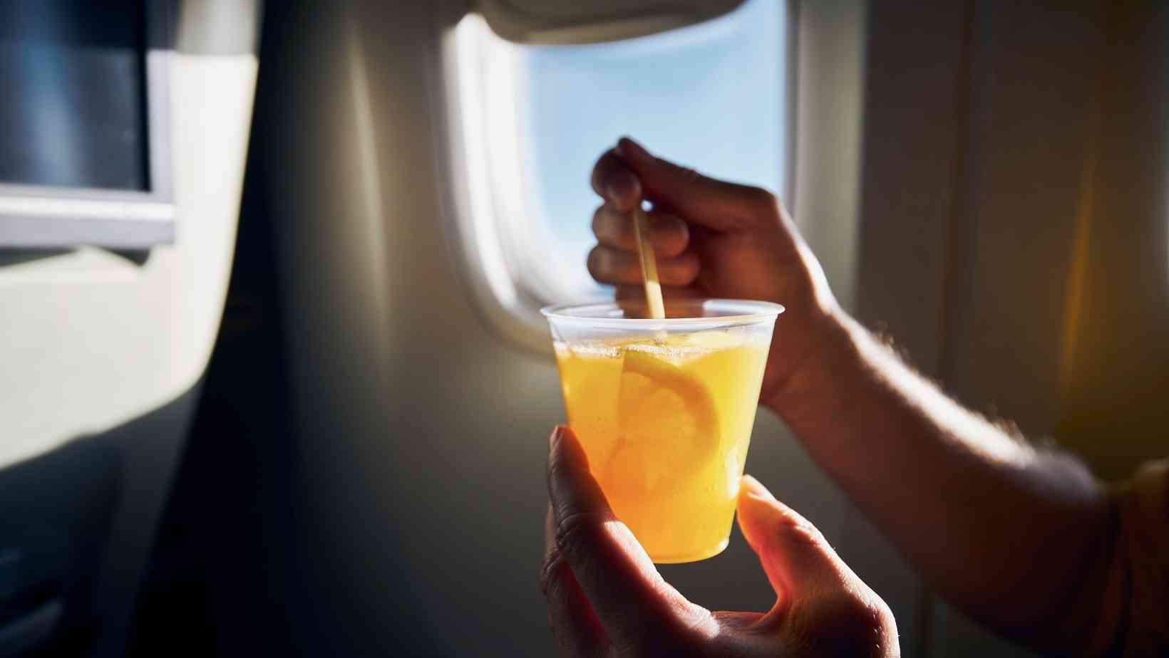 During flights, opt for water