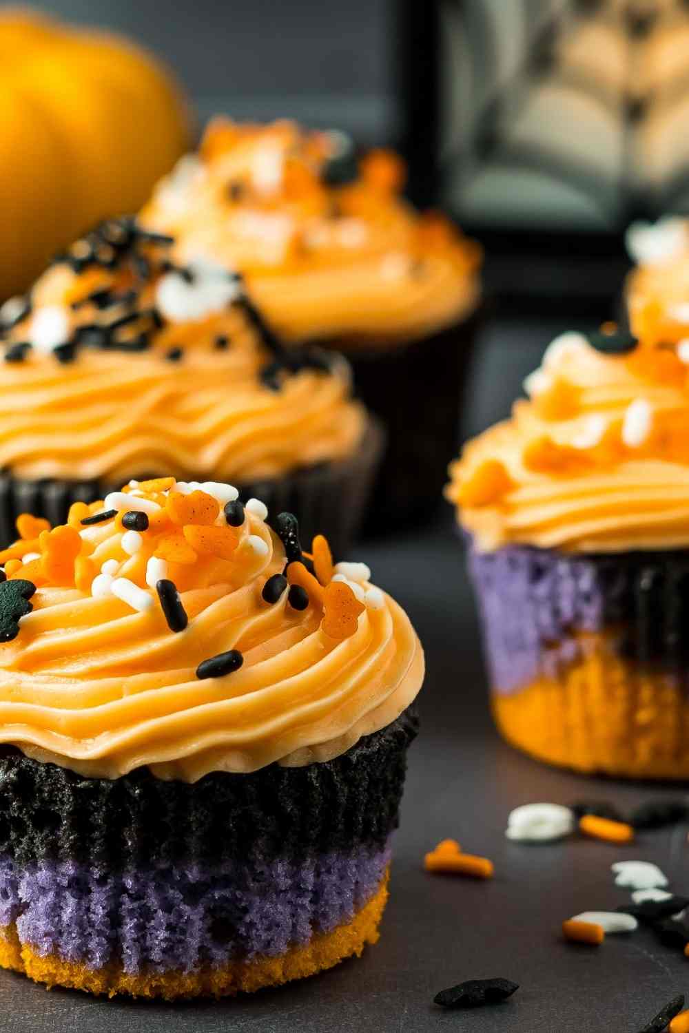 Lady grey cupcake with orange frosting
