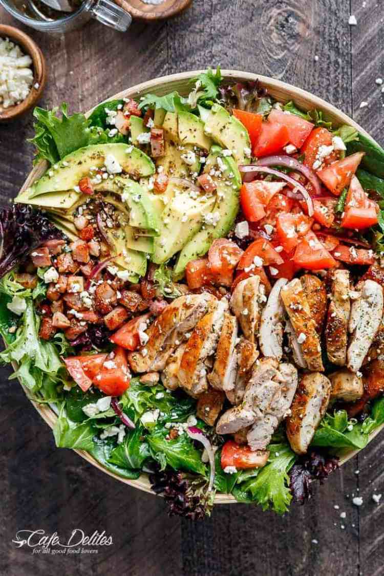 BLT Balsamic Chicken Avocado Feta Salad from Cafe Delites

