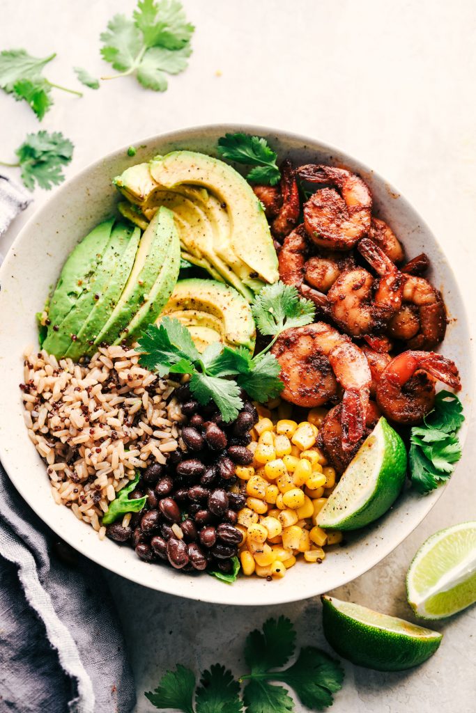 Blackened Shrimp Avocado Burrito Bowls