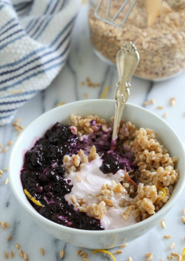 Blueberry Farro Yogurt Bowl from Running to the Kitchen