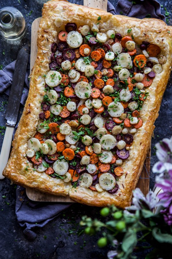 Caramelised carrot with onion tart