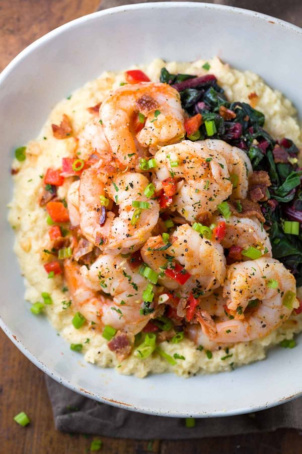 Cauliflower Grits with Spicy Shrimp