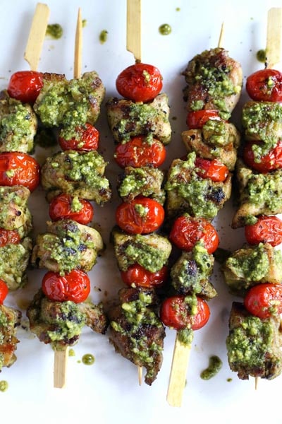 Easy Grilled Chicken Pesto Kebabs