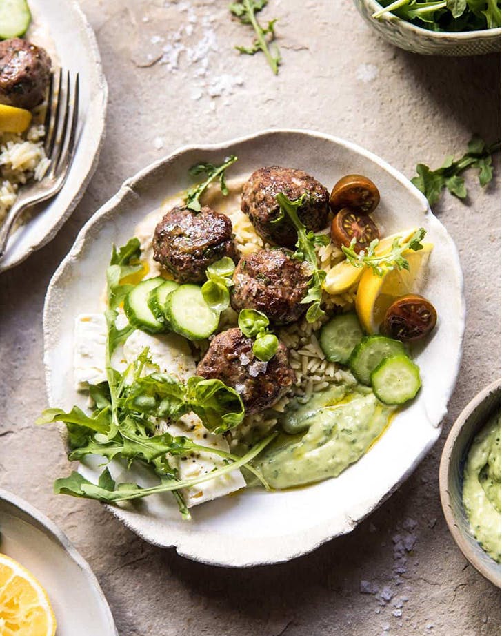 GREEK LAMB MEATBALLS WITH AVOCADO GODDESS SAUCE