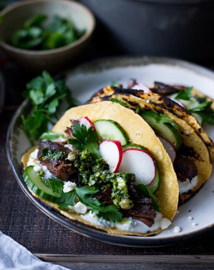 GREEK LAMB TACOS WITH MINTED YOGURT SAUCE