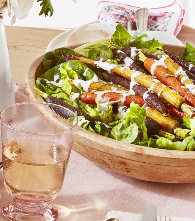 Green salad with roasted carrots and creamy tarragon dressing