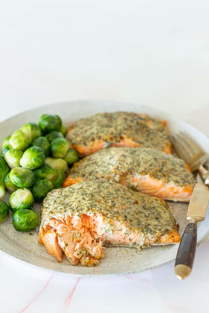 KETO BAKED GARLIC PARMESAN SALMON RECIPE FROM HEALTH STARTS IN THE KITCHEN