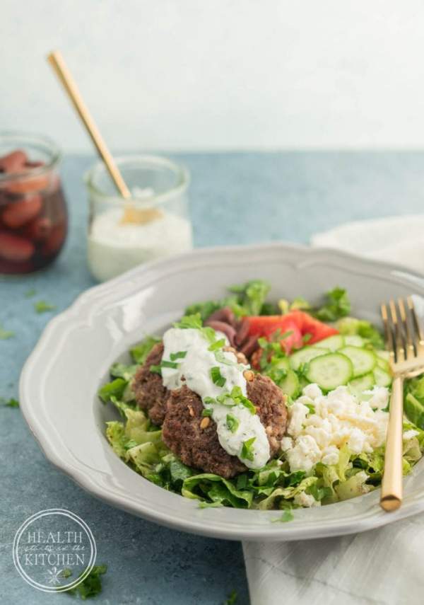 Keto Greek Lamb Burger Bowls By Health Starts In The Kitchen