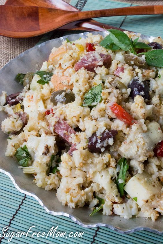 Low Carb Antipasto Cauliflower Rice Salad