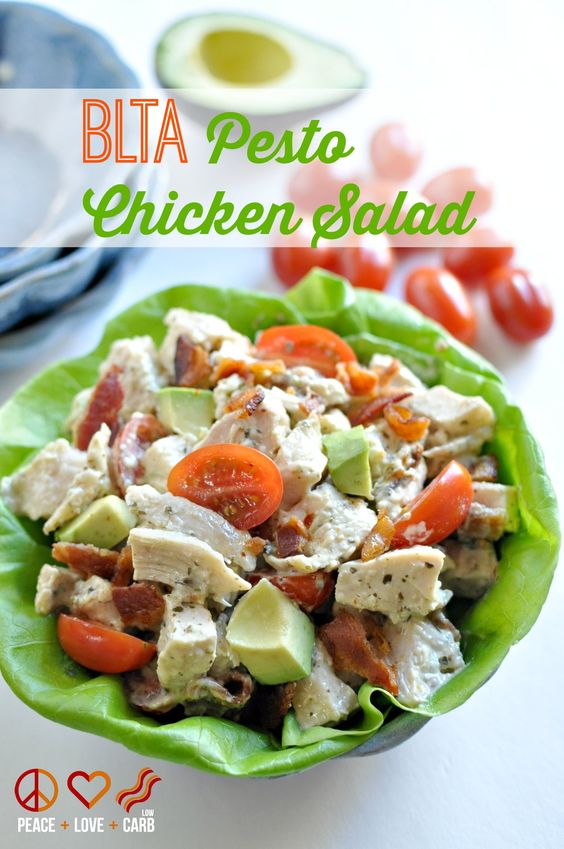 Low Carb BLTA Pesto Chicken Salad