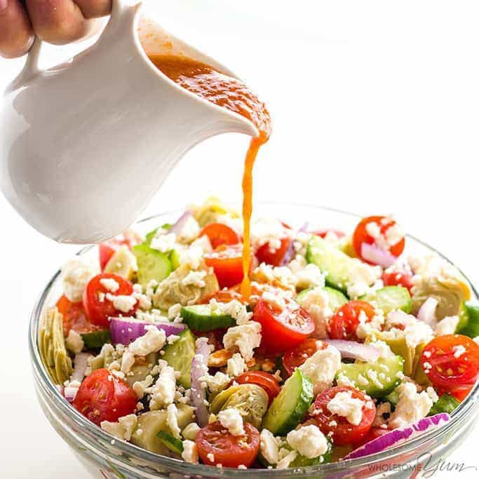 Mediterranean Salad With Sun Dried Tomato Vinaigrette from Wholesome Yum