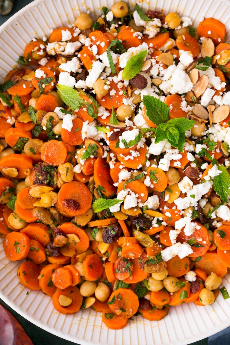 Moroccan carrot chickpea salad with feta and almond