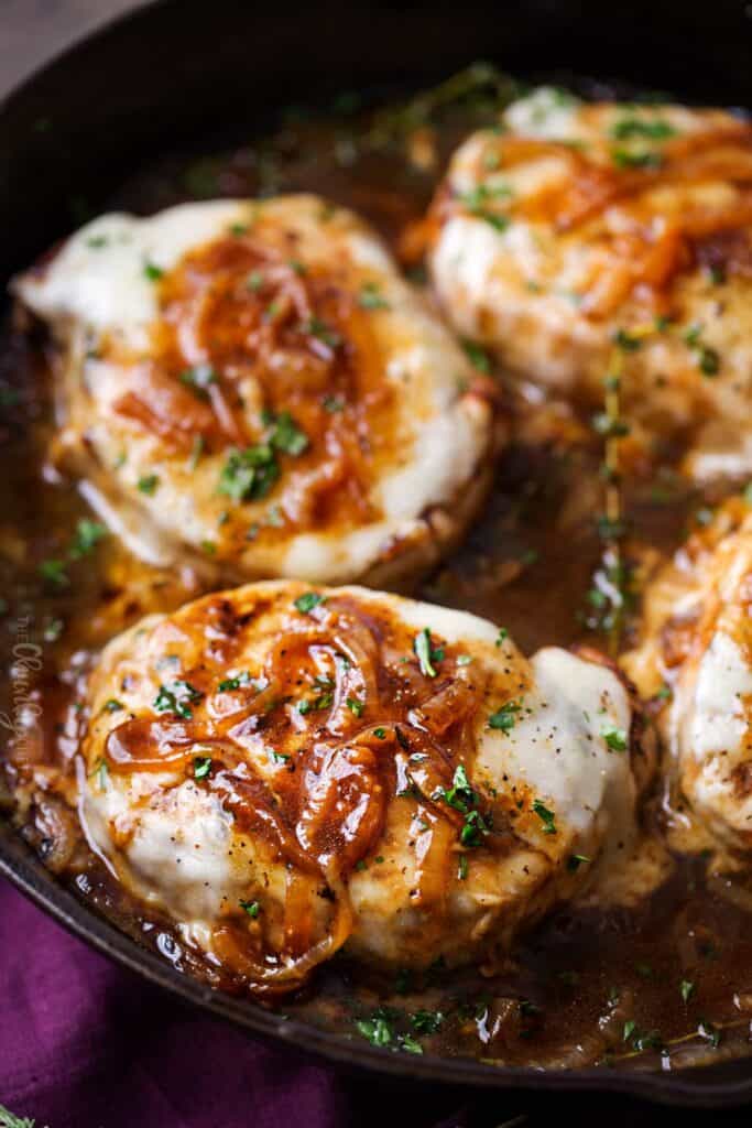 One Pan French Onion Smothered Pork Chops by The Chunky Chef