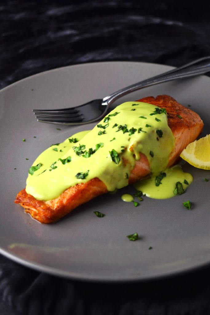 Pan-Seared Salmon with Creamy Avocado Sauce