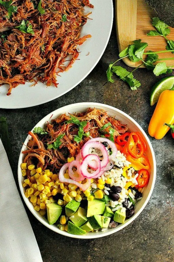 Pork Carnitas Burrito Bowls — Slow Cooker