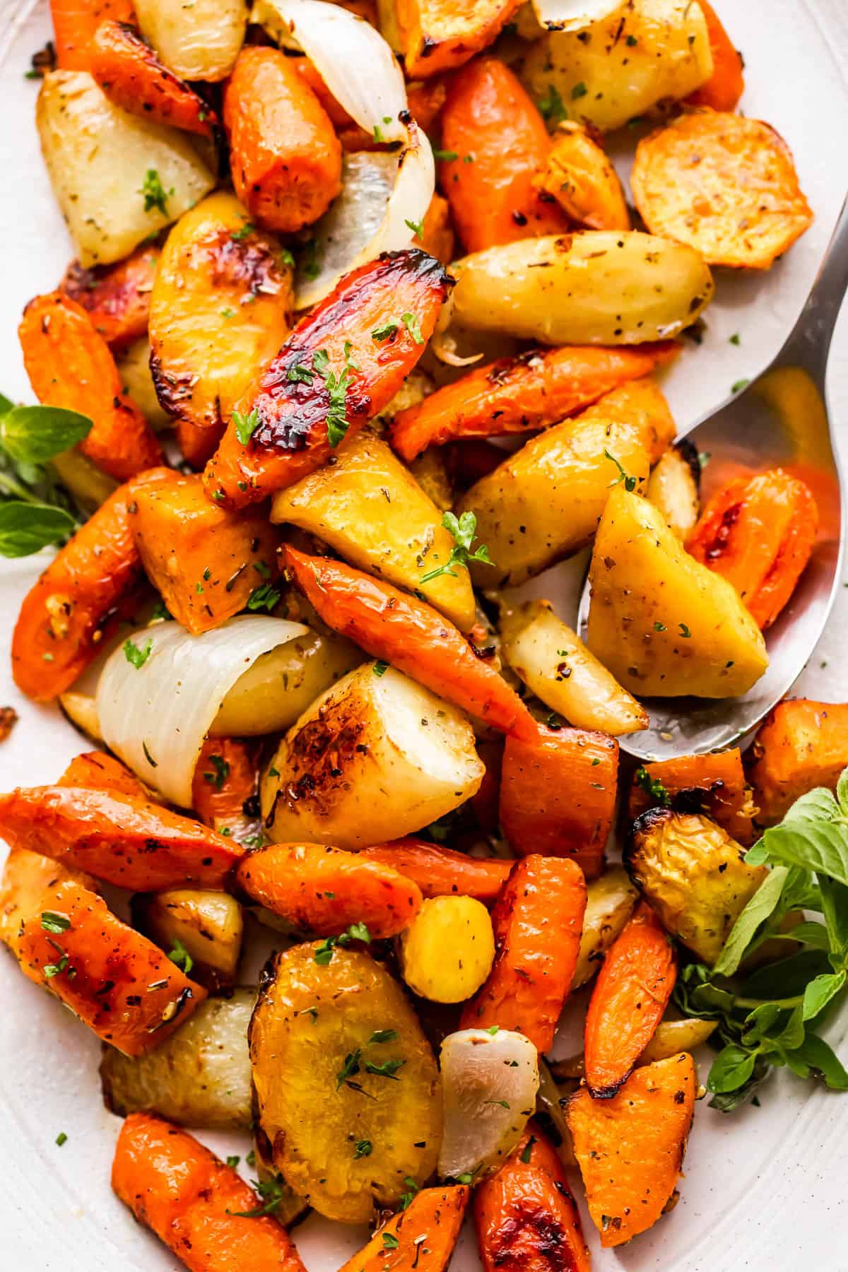 Roasted sweet potatoes and carrots