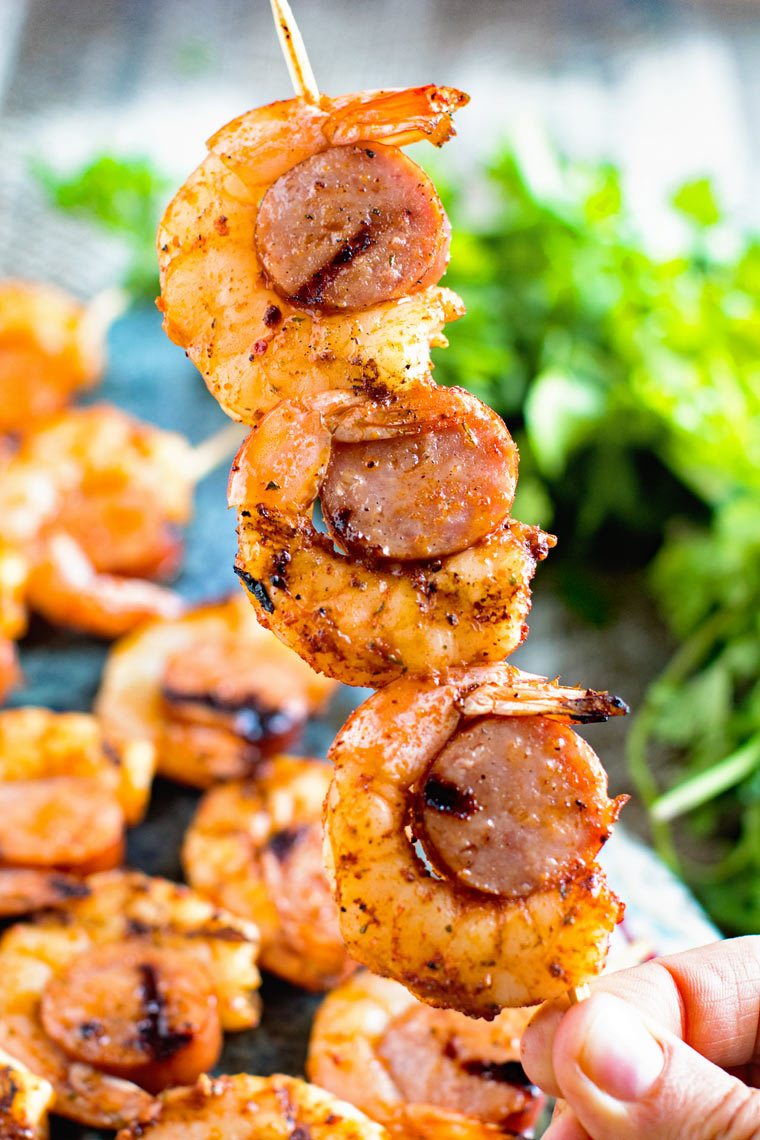 SAUSAGE AND SHRIMP GRILLED KABOBS BY GIMME SOME GRILLING