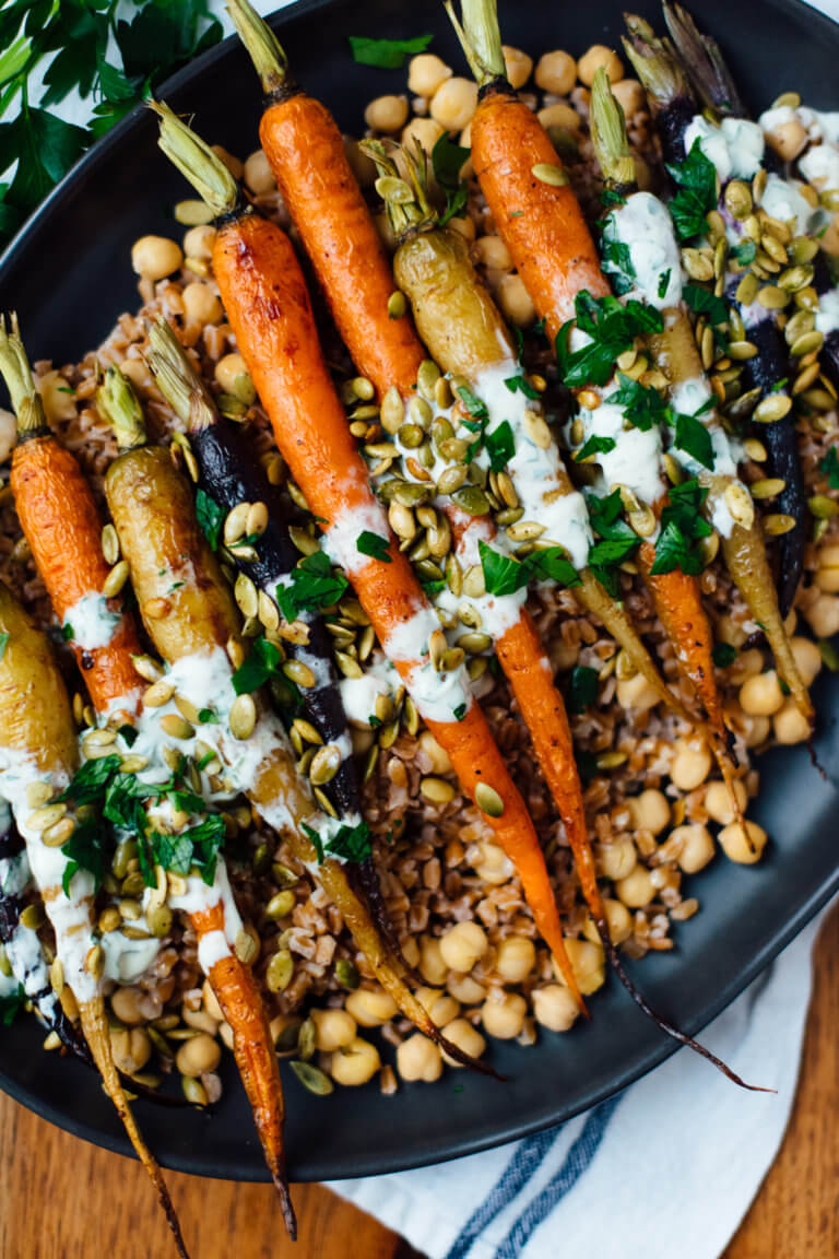 Smoked bbq carrots with cream chickpeas