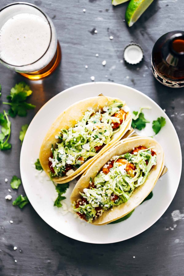 Spicy Shrimp Tacos with Garlic Cilantro Lime Slaw