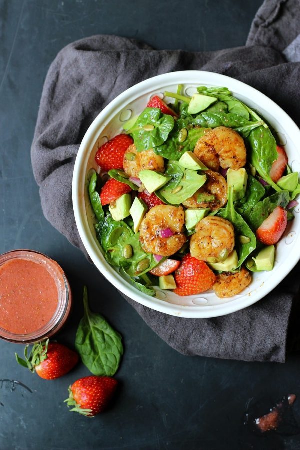 Strawberry Avocado Spinach Salad with Shrimp, via Garden in the Kitchen