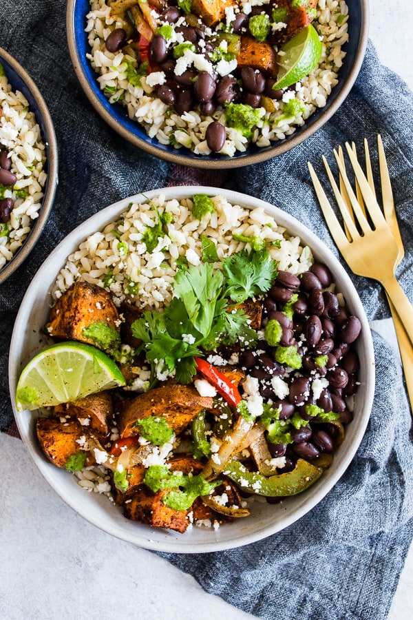 Sweet Potato Black Bean Burrito Bowls from Nutmeg Nanny