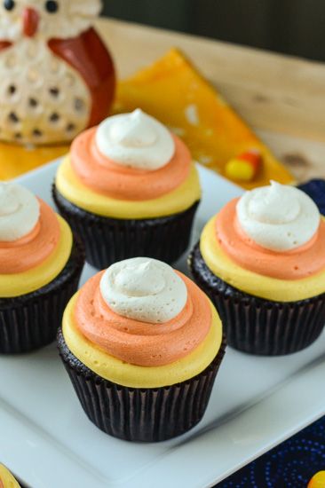 Boozy Candy Corn Cupcakes