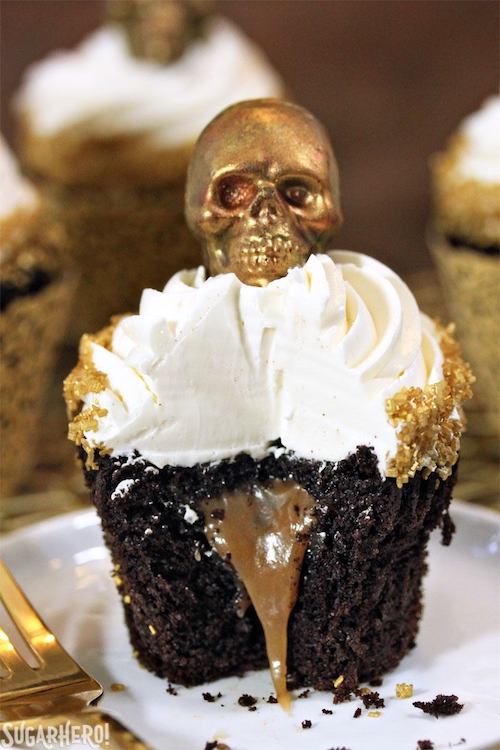 Creepy Caramel Stuffed Chocolate Cupcakes