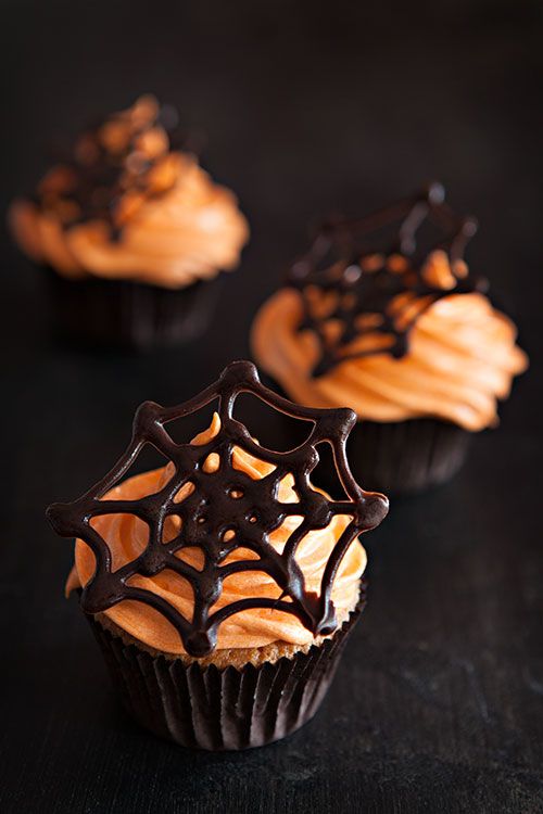 Cupcake With Chocolate Spider Web