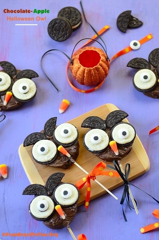 Cute Chocolate Halloween Apple Owls