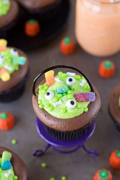 Witch’s Cauldron Chocolate Cupcakes with Orange “Scream” Filling