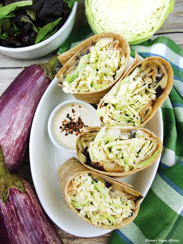 Grilled Eggplant Wraps with Spicy Tahini Slaw