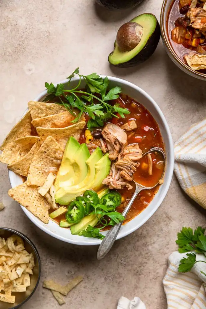 Slow Cooker Vegan “Chicken” Tortilla Soup